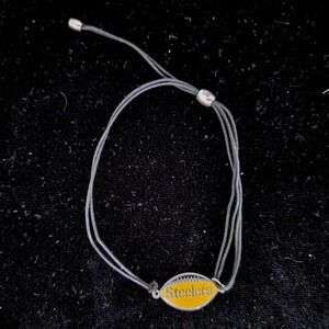 Alex & Ani‎ NFL Pittsburgh Steelers Sterling Silver Football Black Cord Bracelet